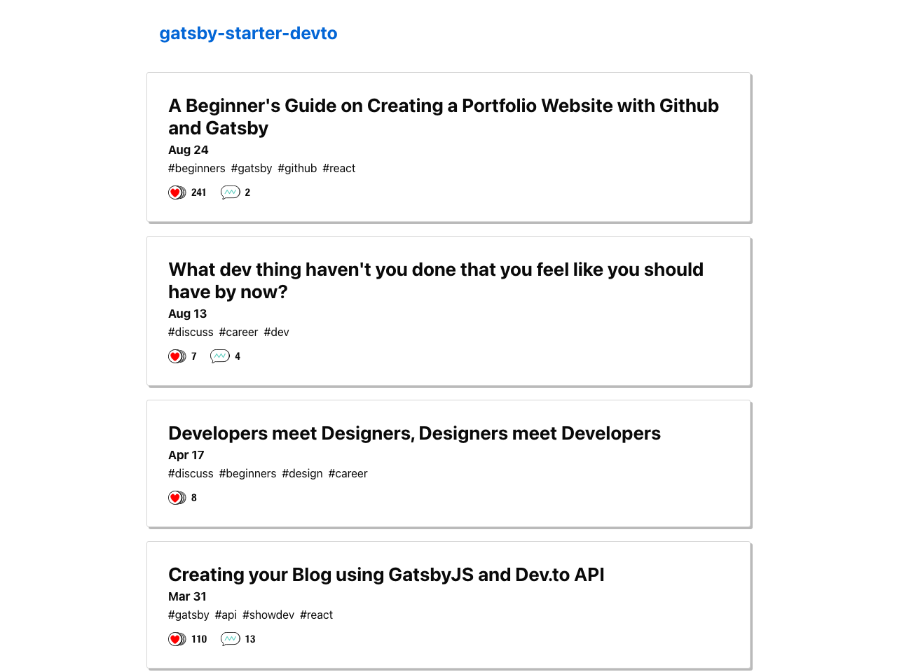 Gatsby Starter Devto screenshot