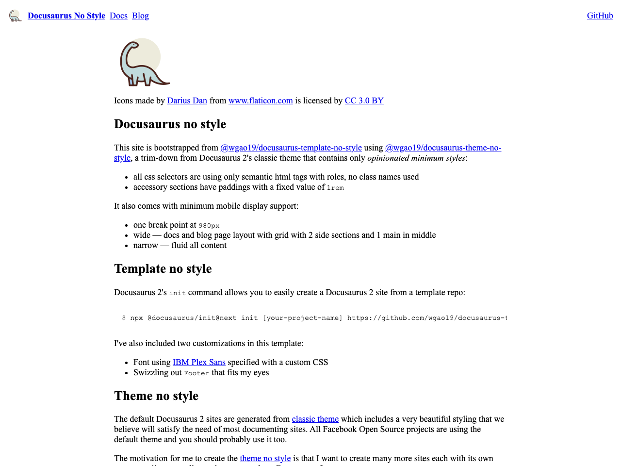 Docusaurus Theme No Style screenshot